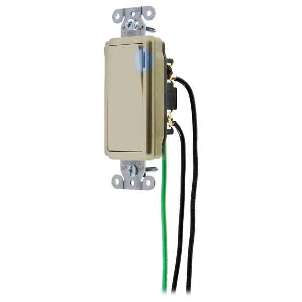 Hubbell Wiring Device-Kellems Decorator Switches, General Purpose AC, Illuminated Three Way, 20A 120/277V AC, Back and Side Wired, Pre-Wired with 8" #12 THHN, Ivory DSL320IL